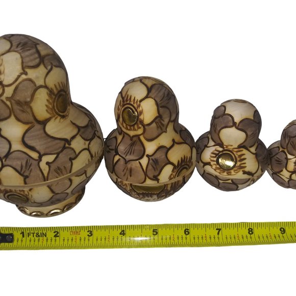 VTG MATRYOSHKA Gold Hand Painted Wood Burned Russian Nesting Dolls Set of 9 - Picture 10 of 12